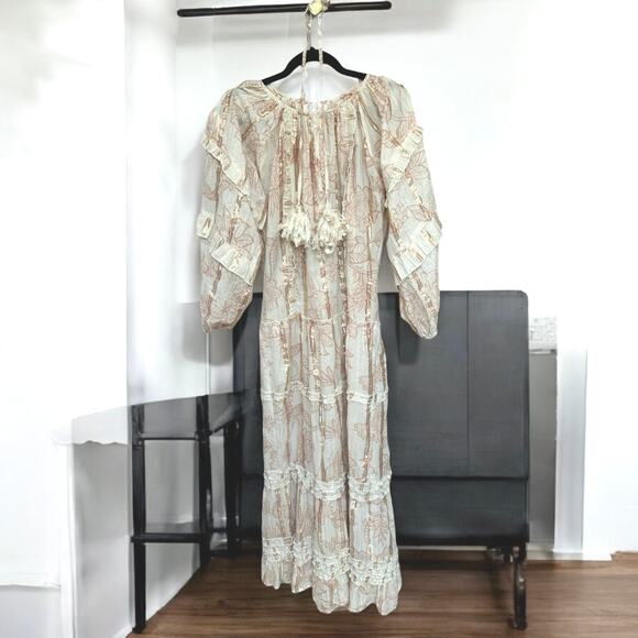 MISS JUNE PARIS Metallic Stripe Boho Maxi Rose Gold Silver Ruffle Dress O/S - Picture 2 of 7